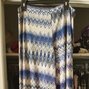 Wide leg boho pants. Cream, navy, and light blue.